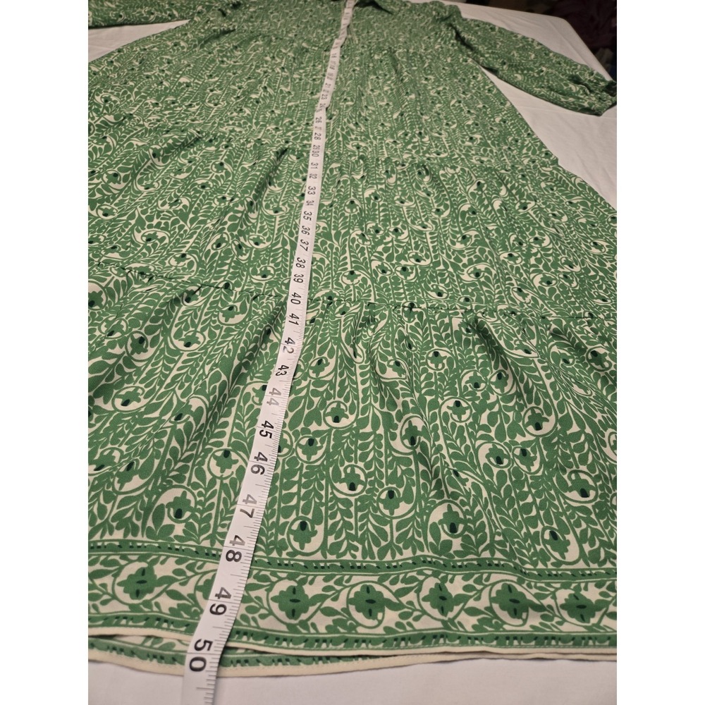 Max Studio London Crepe Tiered Maxi Dress Boho Green White Half Button Medium - Picture 3 of 8